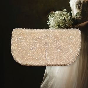 Vintage Mid Century Japan Miranda Petite Faux Pearl Clutch Evening Bag Handbag